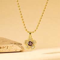 201 Stainless Steel Brass 18K Gold Plated Sweet Simple Style Classic Style Plating Inlay Heart Shape Flower Butterfly Zircon Pendant Necklace main image 10