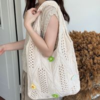 Women's Medium Knit Solid Color Flower Basic Vintage Style Weave Square Open Shoulder Bag main image 9