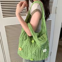 Women's Medium Knit Solid Color Flower Basic Vintage Style Weave Square Open Shoulder Bag sku image 5
