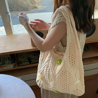 Women's Medium Knit Solid Color Flower Basic Vintage Style Weave Square Open Shoulder Bag main image 8