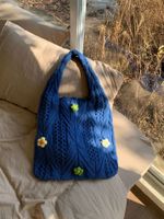 Frau Mittel Stricken Einfarbig Blume Basic Vintage-Stil Weben Quadrat Offen Schultertasche main image 4