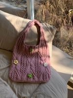 Women's Medium Knit Solid Color Flower Basic Vintage Style Weave Square Open Shoulder Bag main image 3