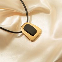 304 Stainless Steel Leather Rope Gold Plated Modern Style Simple Style Roman Style Geometric Pendant Necklace main image 3