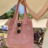 Women's Medium Knit Solid Color Basic Beach Weave Hollow Open Shoulder Bag main image 4