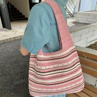 Women's Medium Knit Stripe Vintage Style Classic Style Weave Open Shoulder Bag sku image 3