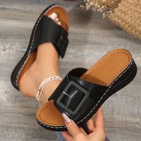 Women's Vintage Style Roman Style Solid Color Round Toe Wedge Slippers sku image 9