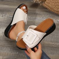 Women's Vintage Style Roman Style Solid Color Round Toe Wedge Slippers sku image 2