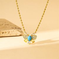 201 Stainless Steel Brass 18K Gold Plated Sweet Simple Style Classic Style Plating Inlay Heart Shape Flower Butterfly Zircon Pendant Necklace sku image 16