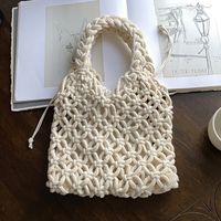 Women's Medium Cotton Solid Color Classic Style Weave String Handbag sku image 2