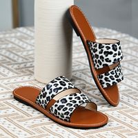 Women's Casual Vacation Solid Color Leopard Round Toe Slides Slippers sku image 12