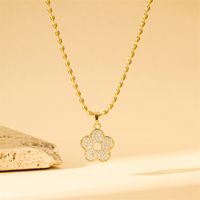 201 Stainless Steel Brass 18K Gold Plated Sweet Simple Style Classic Style Plating Inlay Heart Shape Flower Butterfly Zircon Pendant Necklace sku image 5