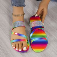 Women's Casual Vacation Rainbow Rhinestone Round Toe Ankle Strap Sandals sku image 1