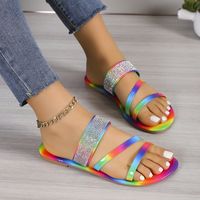 Women's Casual Vacation Rainbow Rhinestone Round Toe Ankle Strap Sandals main image 5