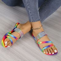 Women's Casual Vacation Rainbow Rhinestone Round Toe Ankle Strap Sandals main image 4