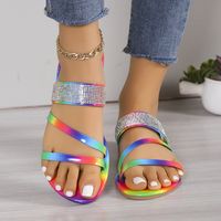Women's Casual Vacation Rainbow Rhinestone Round Toe Ankle Strap Sandals main image 2