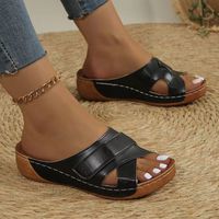 Women's Casual Vacation Solid Color Round Toe Wedge Sandals sku image 1
