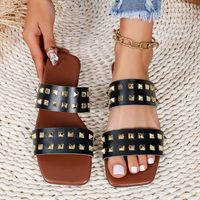 Women's Streetwear Solid Color Rivet Square Toe Slides Slippers sku image 2