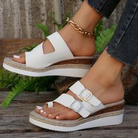 Women's Casual Vacation Solid Color Round Toe Wedge Slippers main image 3