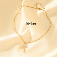 201 Stainless Steel Brass 18K Gold Plated Sweet Simple Style Classic Style Plating Inlay Heart Shape Flower Butterfly Zircon Pendant Necklace main image 2