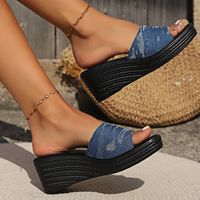Women's Casual Commute Color Block Solid Color Round Toe Wedge Slippers main image 3