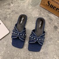 Women's Vintage Style Roman Style Solid Color Rivet Square Toe Slides Slippers main image 3