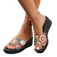 Women's Casual Ethnic Style Floral Round Toe Wedge Slippers main image 2