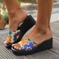 Women's Casual Ethnic Style Floral Round Toe Wedge Slippers sku image 1