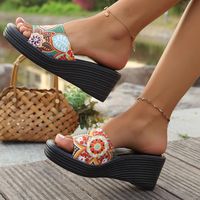 Women's Casual Ethnic Style Floral Round Toe Wedge Slippers main image 5