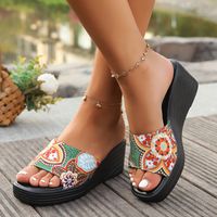 Women's Casual Ethnic Style Floral Round Toe Wedge Slippers sku image 15