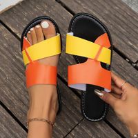 Mujeres Vacaciones Estilo Romano Bloque De Color Punta Redonda Zapatillas De Diapositivas sku image 9