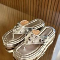 Women's Casual Vacation Solid Color Rivet Square Toe Flip Flops sku image 18