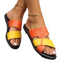 Women's Vacation Roman Style Color Block Round Toe Slides Slippers main image 4