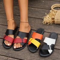 Mujeres Vacaciones Estilo Romano Bloque De Color Punta Redonda Zapatillas De Diapositivas main image 1