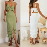 Femmes Robe Fendue Sexy Col En V Sans Manches Couleur Unie Robe Mi-Longue Vacances Du Quotidien main image 1