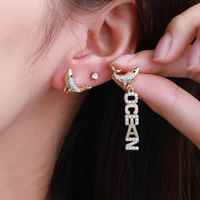 1 Pair Cute XUPING Marine Style Letter Whale Asymmetrical Plating Inlay Copper Artificial Gemstones 18K Gold Plated Platinum Plated Drop Earrings Ear Studs main image 5