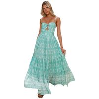 Femmes Robe Trapèze Sexy Col En V Impression Fermeture Éclair Sans Manches Géométrique Couleur Unie Maxi Longue Robe Vacances Du Quotidien main image 2