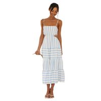 Women's Strap Dress Simple Style Strap Printing Backless Sleeveless Stripe Maxi Long Dress Holiday Daily main image 2