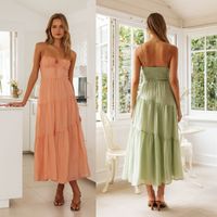 Femmes Robe À Bretelles Vacances Sangle Fermeture Éclair Sans Manches Couleur Unie Maxi Longue Robe Vacances Du Quotidien main image 4