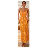 Femmes Robe À Bretelles Sexy Sangle Impression Dos Nu Sans Manches Petites Fleurs Maxi Longue Robe Vacances Du Quotidien main image 2