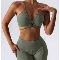 Simple Style Solid Color Nylon Halter Neck Active Tops Halter Crisscross Tank Flared Pants main image 4