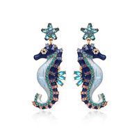 1 Pair Cartoon Style Cute Hippocampus Enamel Zinc Alloy Rhinestones Drop Earrings sku image 1