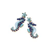 1 Pair Cartoon Style Cute Hippocampus Enamel Zinc Alloy Rhinestones Drop Earrings main image 3