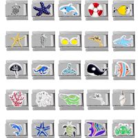 5 PCS/Package 9*10mm 304 Stainless Steel Zircon Starfish Dolphin Polished Beads main image 1