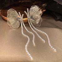1 Pair Elegant Shiny Butterfly Chain Inlay Lace Copper Brass Zircon 14K Gold Plated Drop Earrings main image 1