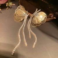 1 Pair Elegant Shiny Butterfly Chain Inlay Lace Copper Brass Zircon 14K Gold Plated Drop Earrings main image 4