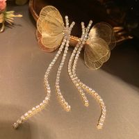 1 Paar Elegant Glänzend Schmetterling Kette Inlay Spitze Kupfer Messing Zirkon 14 Karat Vergoldet Tropfenohrringe sku image 1