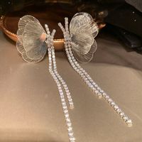 1 Paire Élégant Brillant Papillon Chaîne Incruster Dentelle Le Cuivre Laiton Zircon Plaqué Or 14K Boucles D'oreilles sku image 2