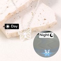 Copper Casual Luminous Enamel Hollow Out Heart Shape Flower Butterfly Pendant Necklace sku image 10