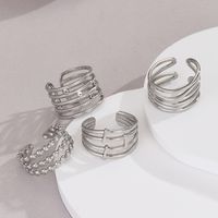 Rock Punk Sports Sun Ocean Snowflake 304 Stainless Steel Indentation Stripe Hollow Out Unisex Open Rings sku image 6