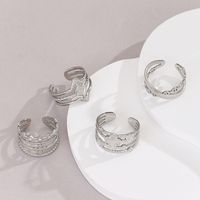 Rock Punk Sports Sun Ocean Snowflake 304 Stainless Steel Indentation Stripe Hollow Out Unisex Open Rings sku image 8